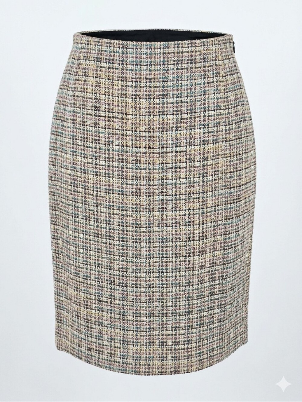 Vintage Brooks Brothers Wool Blend Plaid Boucle Tweed Pencil Skirt Sz 2